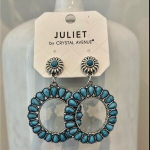 Juliet Silvertone,faux turquoise,open round,drop post